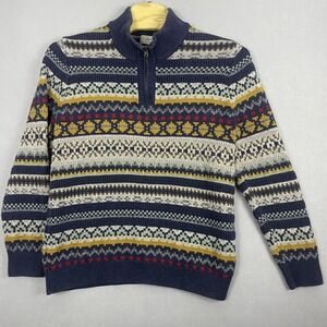 LL Bean Mens XL Fair Isle Organic Cotton Quarter Zip Sweater Grandpa Sweater VTG